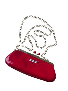 NEW Miu Miu Parfums Pochette Clutch Long Chain Lipstick Red Faux Leather